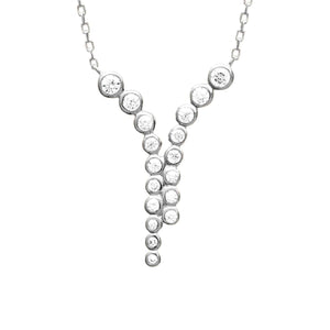 Mystigrey Elizabeth .925 Sterling Silver Plated Rhodium Necklace for Women with Cubic Zirconia - Dual Vertical