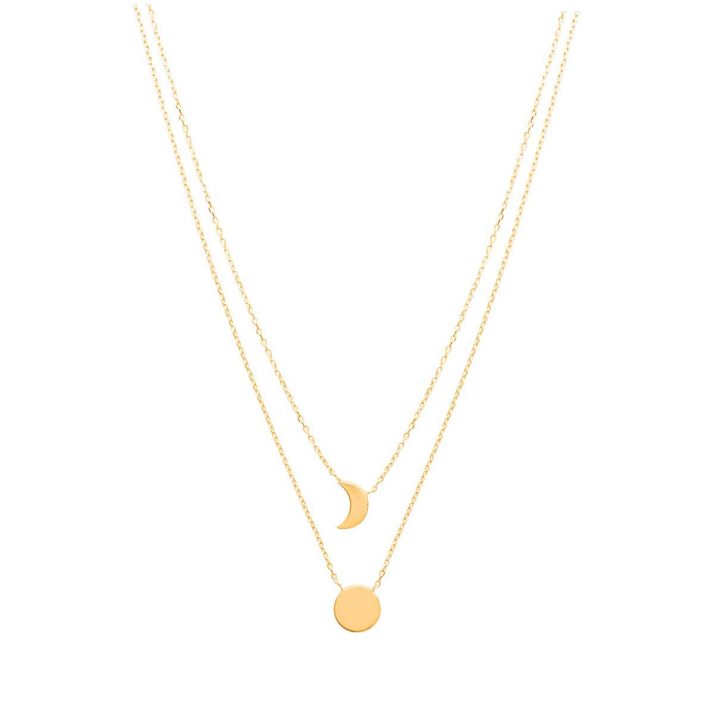 Moon Dual Necklace in 925 Sterling Silver Plated Rhodium or 18K Gold Plated