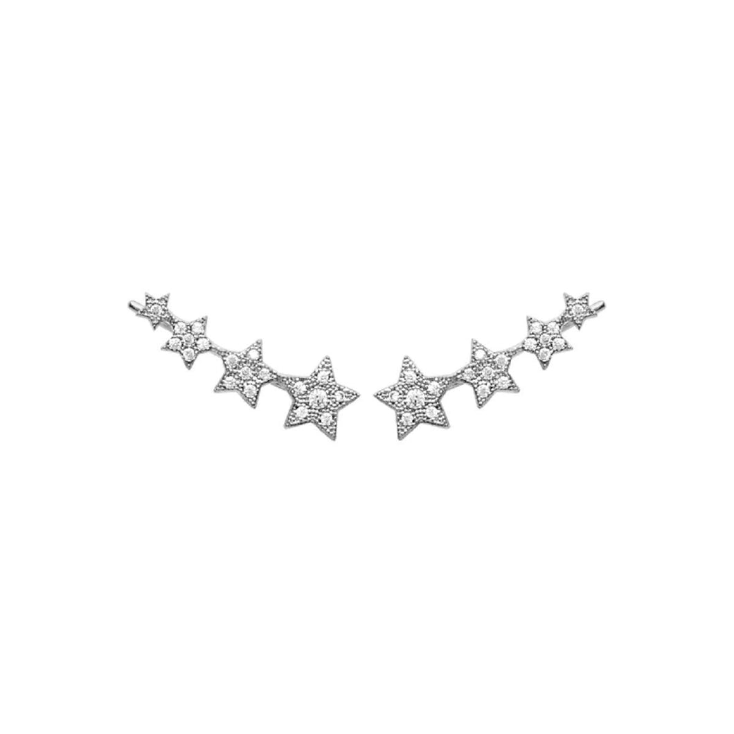 Mystigrey Stella .925 Sterling Silver Plated Rhodium 4 Stars Climber Earrings for Women with Cubic Zirconia