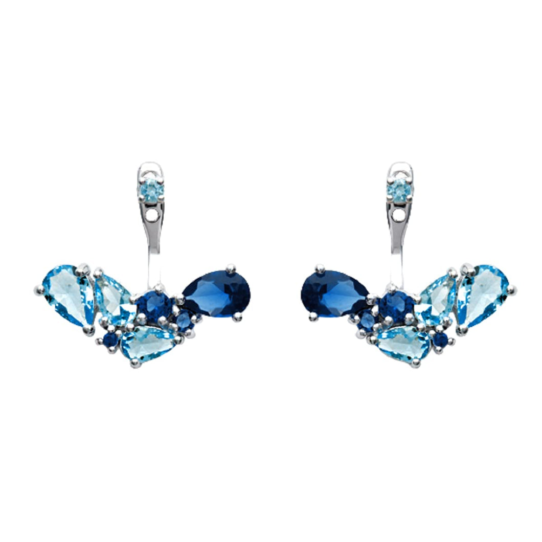Mystigrey Oceana .925 Sterling Silver Plated Rhodium Jacket Earrings for Women Blue