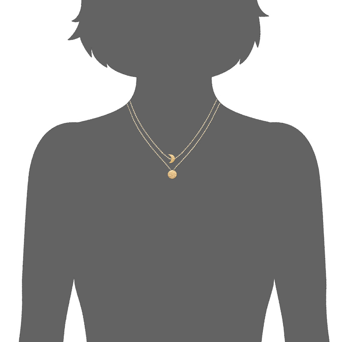 Moon Dual Necklace in 925 Sterling Silver Plated Rhodium or 18K Gold Plated, view 3