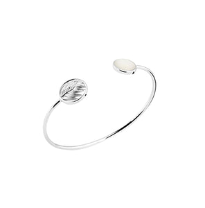 Mystigrey Tamara 925 Sterling Silver Plated Rhodium Bangle for Women with Mother of Pearl