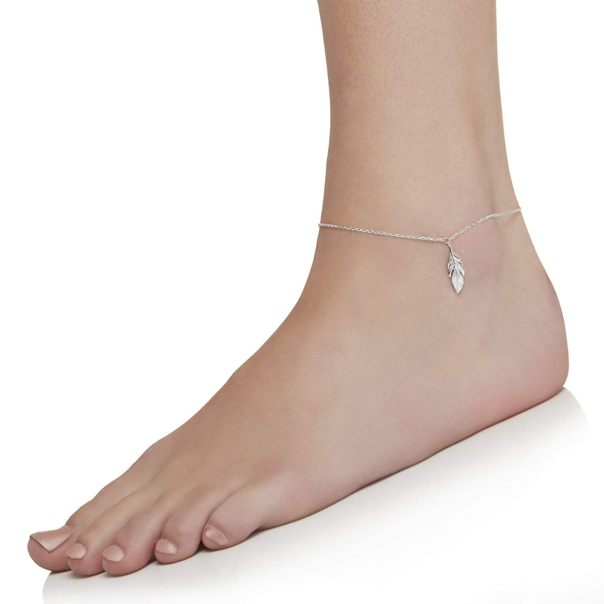Ariel Feather Anklet in 925 Sterling Silver Plated Rhodium or 18K Gold Plated, view 8