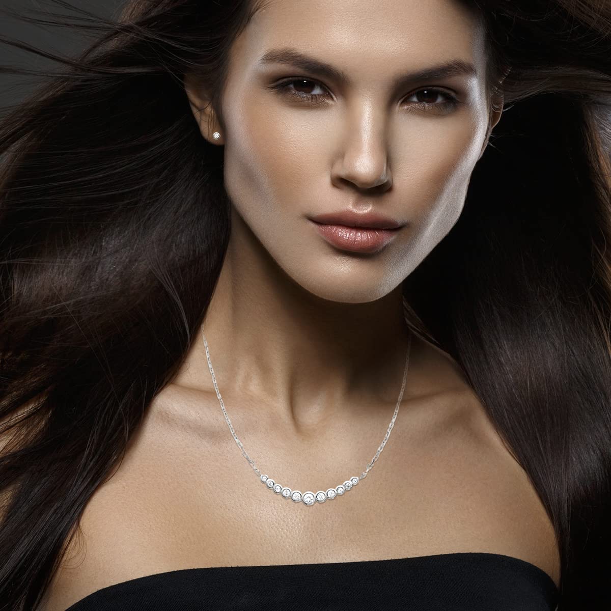 Elizabeth Horizontal Necklace in 925 Sterling Silver Plated Rhodium or 18K Gold Plated, view 9
