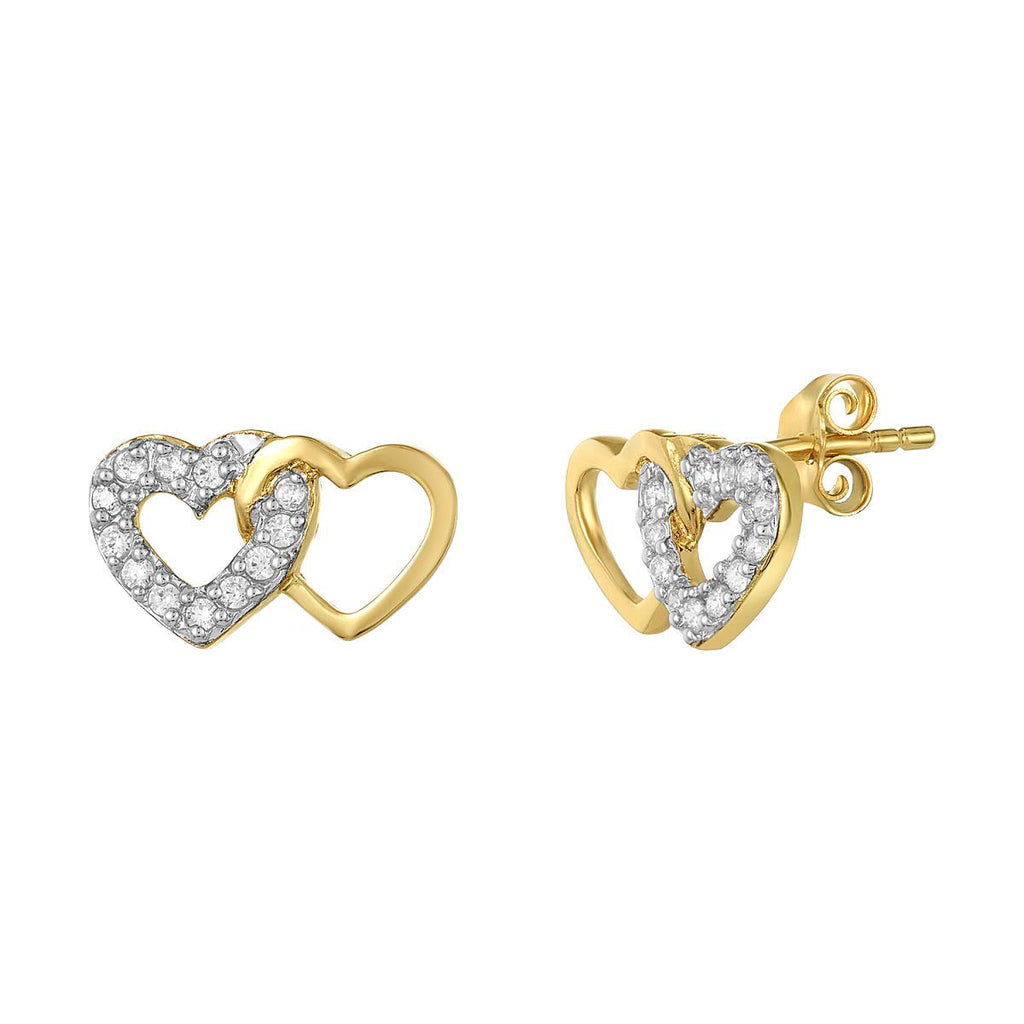 Milena Two Hearts Earrings in 925 Sterling Silver Plated Rhodium or 18K Gold Plated, view 15