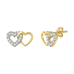 Mystigrey Milena Two Hearts .925 Sterling Silver Plated Rhodium Earrings for Women with Cubic Zirconia