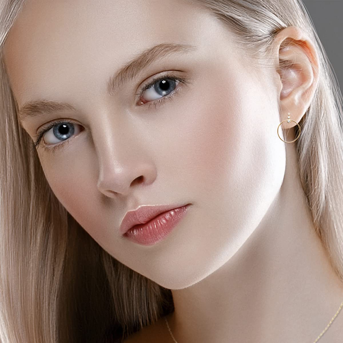 Elizabeth Front Hoop Earrings in 925 Sterling Silver Plated Rhodium, view 3