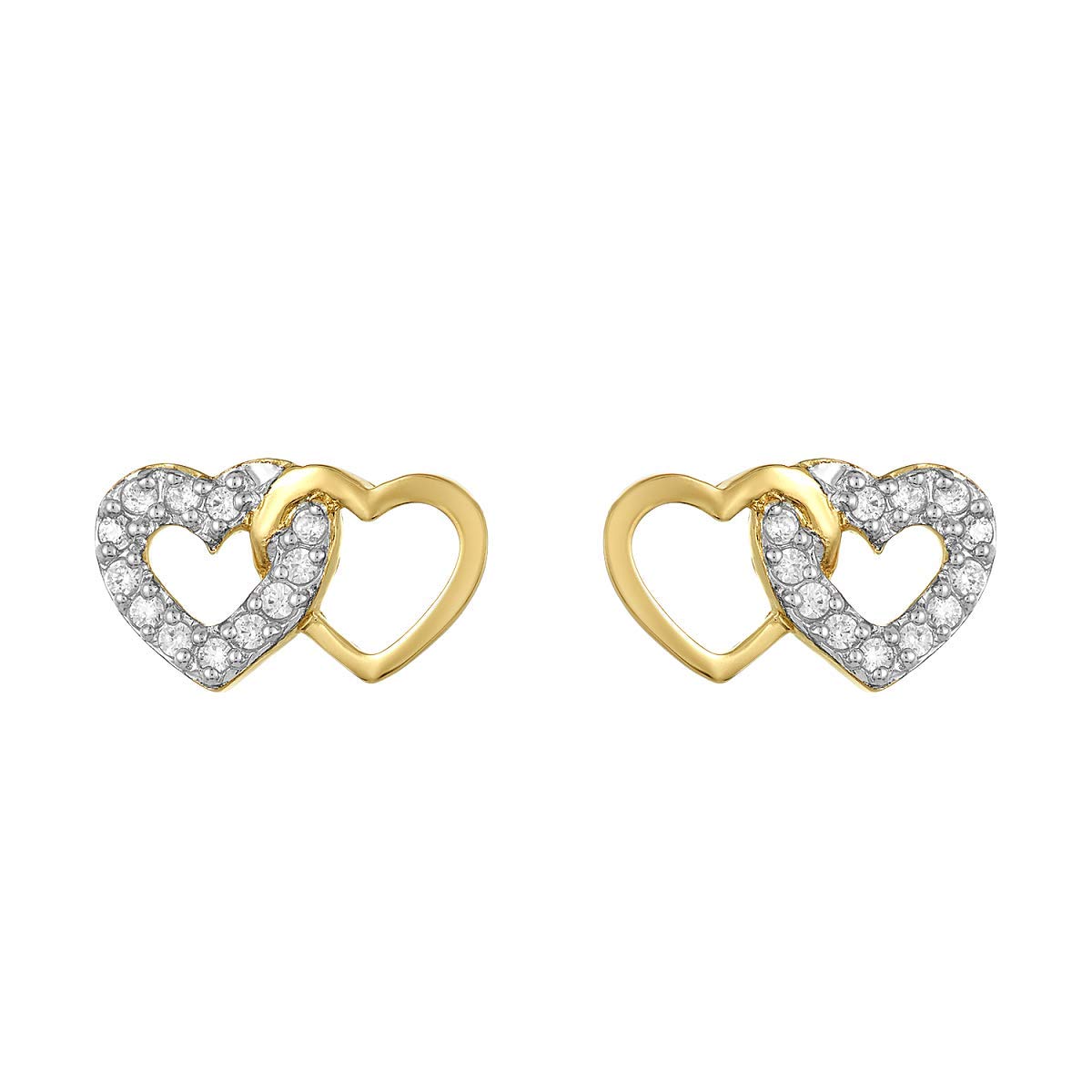 Milena Two Hearts Earrings in 925 Sterling Silver Plated Rhodium or 18K Gold Plated, view 10
