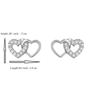 Mystigrey Milena Two Hearts .925 Sterling Silver Plated Rhodium Earrings for Women with Cubic Zirconia