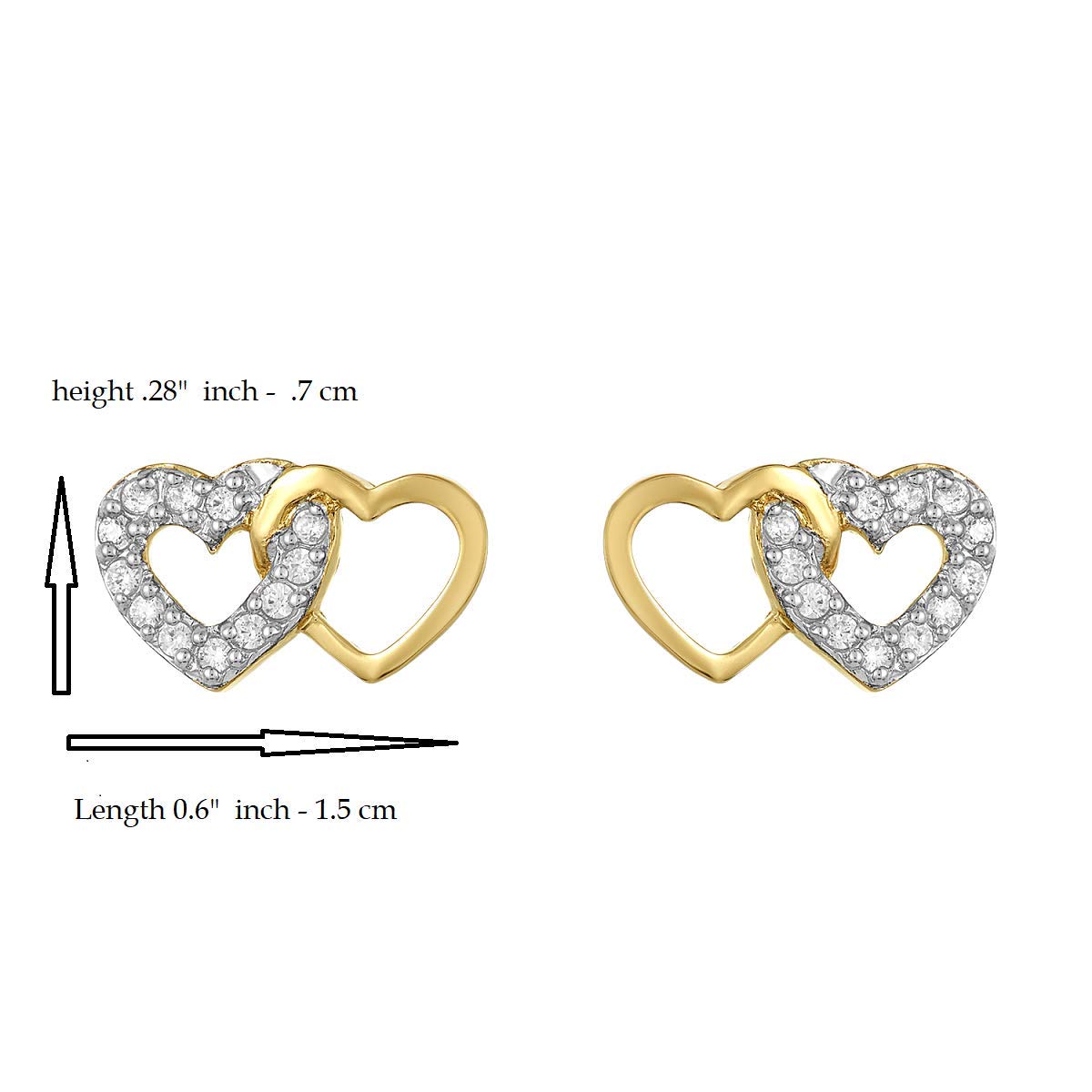 Milena Two Hearts Earrings in 925 Sterling Silver Plated Rhodium or 18K Gold Plated, view 12