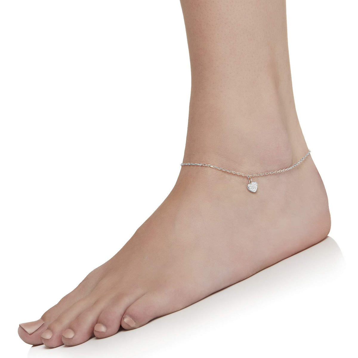 Milena Heart Anklet in 925 Sterling Silver Plated Rhodium or 18K Gold Plated, view 10