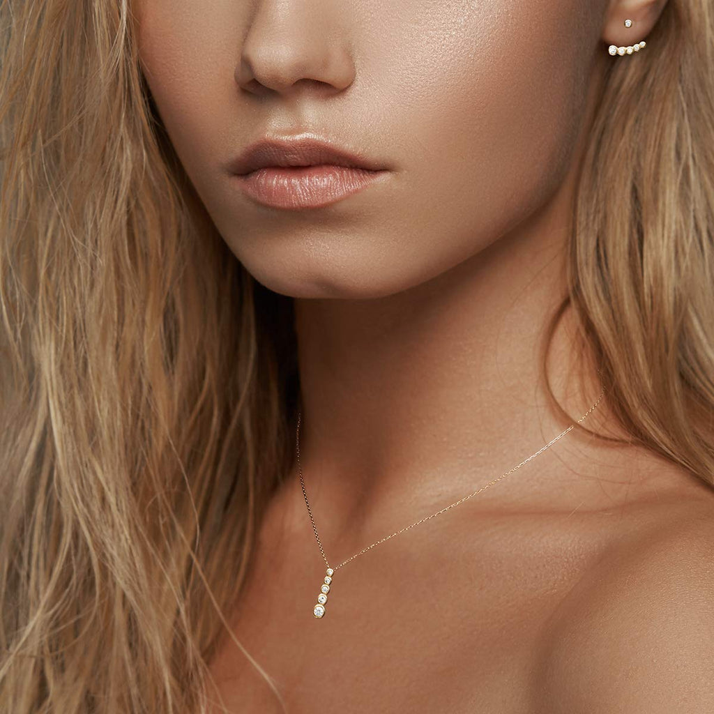 Elizabeth Vertical Necklace in 925 Sterling Silver Plated Rhodium or 18K Gold Plated, view 3