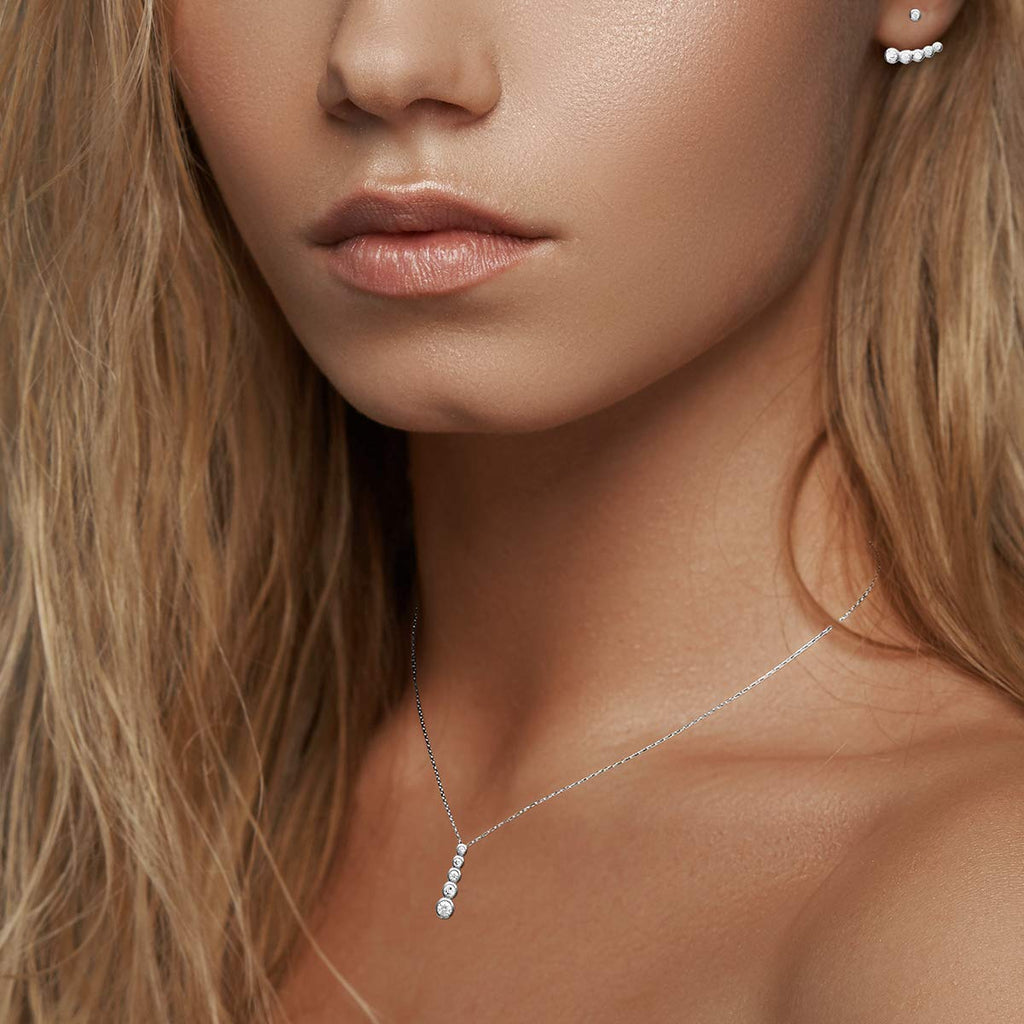 Elizabeth Vertical Necklace in 925 Sterling Silver Plated Rhodium or 18K Gold Plated, view 8