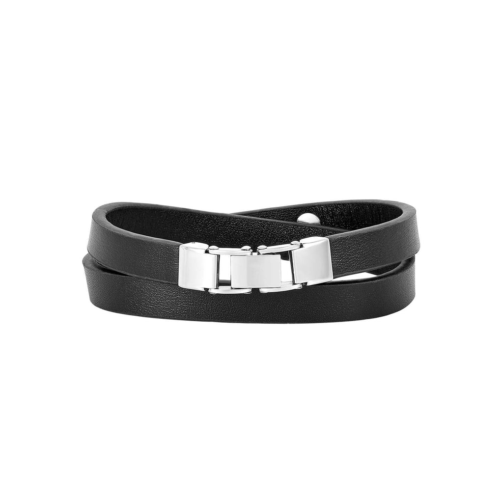 Mystigrey Livio Stainless Steel Double Wrap Bracelet for Men Leather