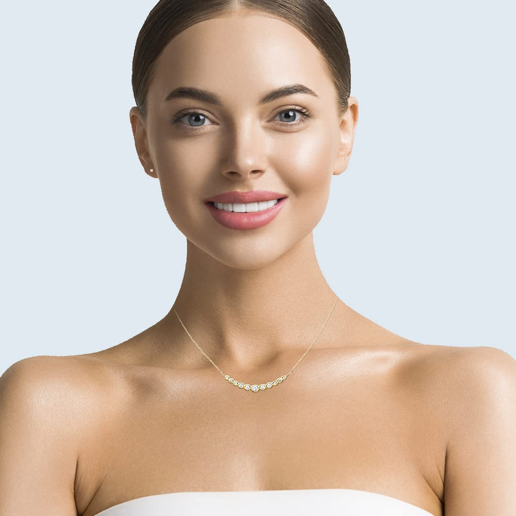 Elizabeth Horizontal Necklace in 925 Sterling Silver Plated Rhodium or 18K Gold Plated, view 4