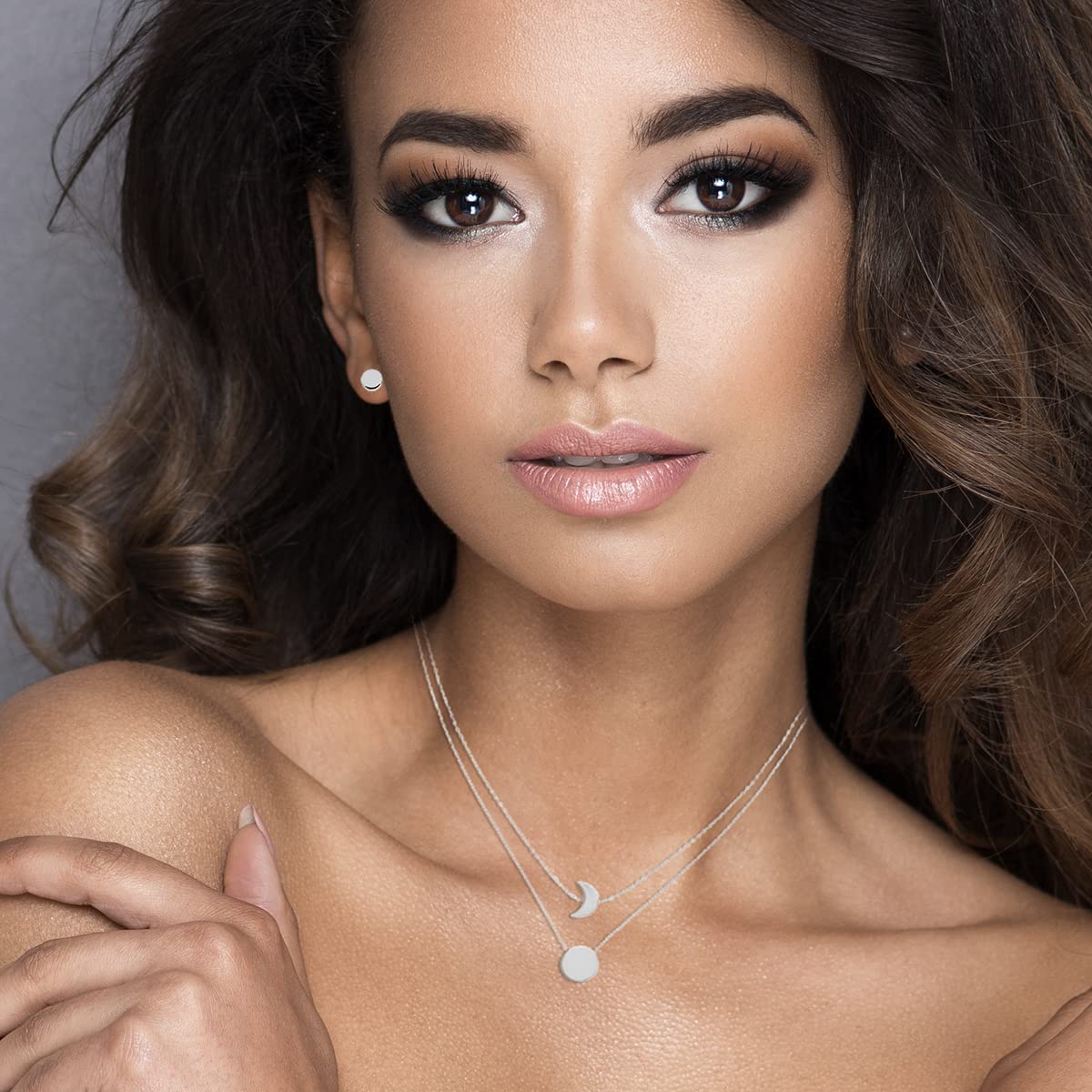 Moon Dual Necklace in 925 Sterling Silver Plated Rhodium or 18K Gold Plated, view 8