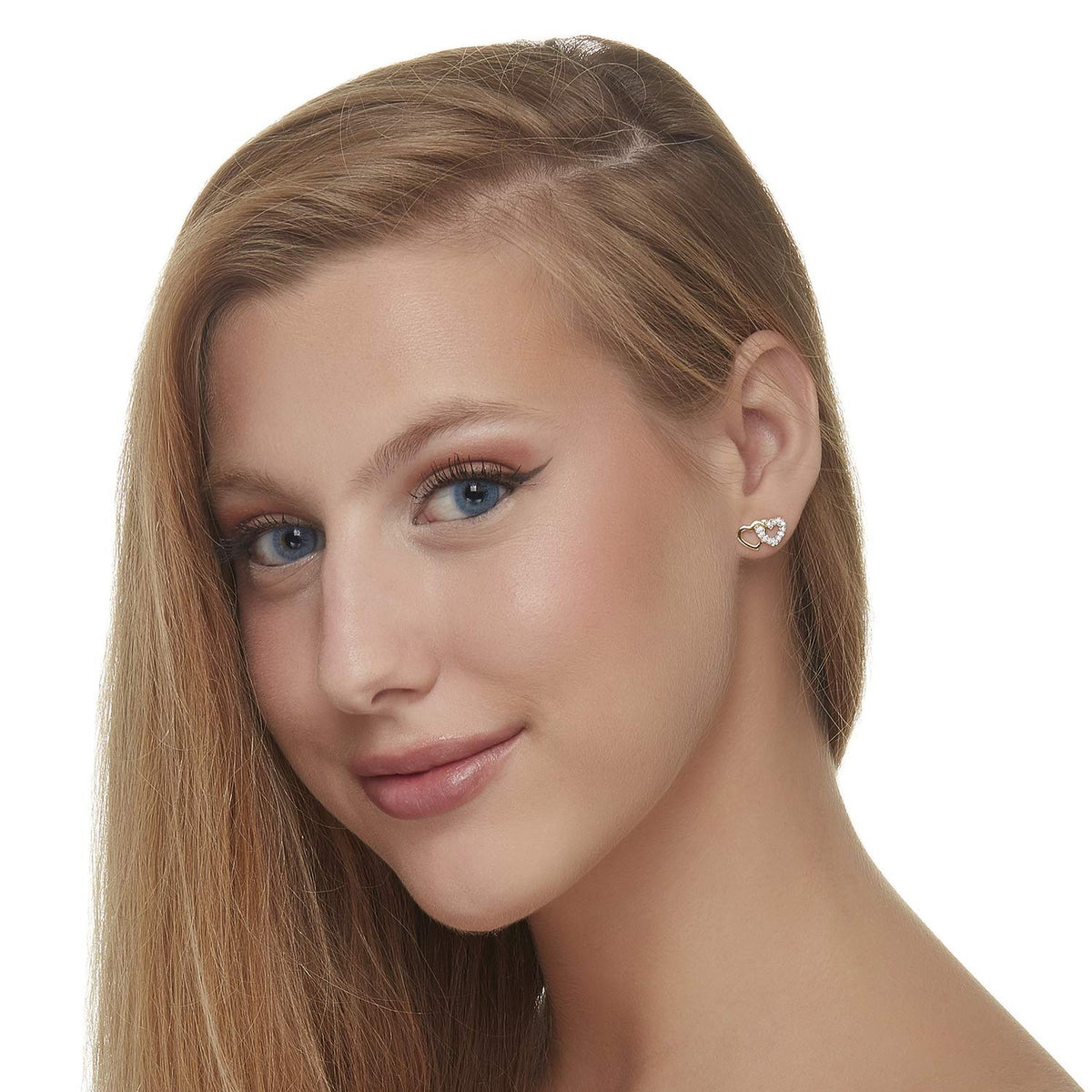 Milena Two Hearts Earrings in 925 Sterling Silver Plated Rhodium or 18K Gold Plated, view 13