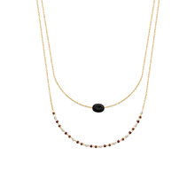 Load image into Gallery viewer, Mystigrey Agatha 18K Gold Plated  Double Necklace for Women Available in Black Agate, Blue Amazonite, Pink Quartz, Green Aventurine and White Moonstone
