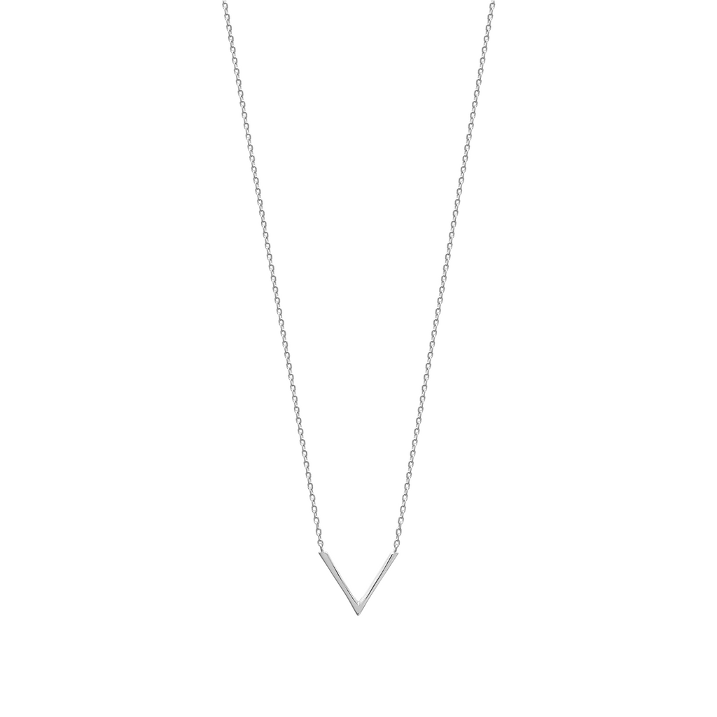 Mystigrey Aria .925 Sterling Silver Plated Rhodium and 18K Gold Plated V Necklace