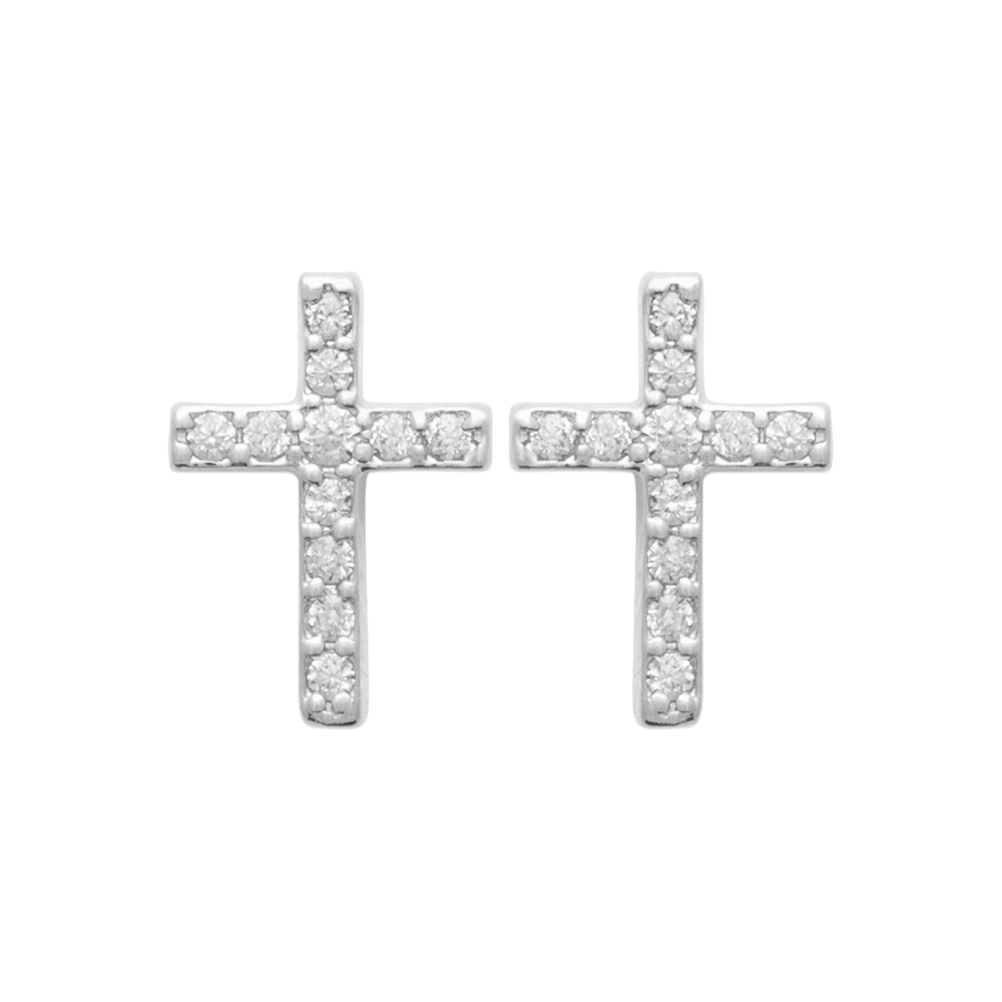 Mystigrey Cross .925 Sterling Silver Plated Rhodium and 18K Gold Plated Earrings with Cubic Zirconia