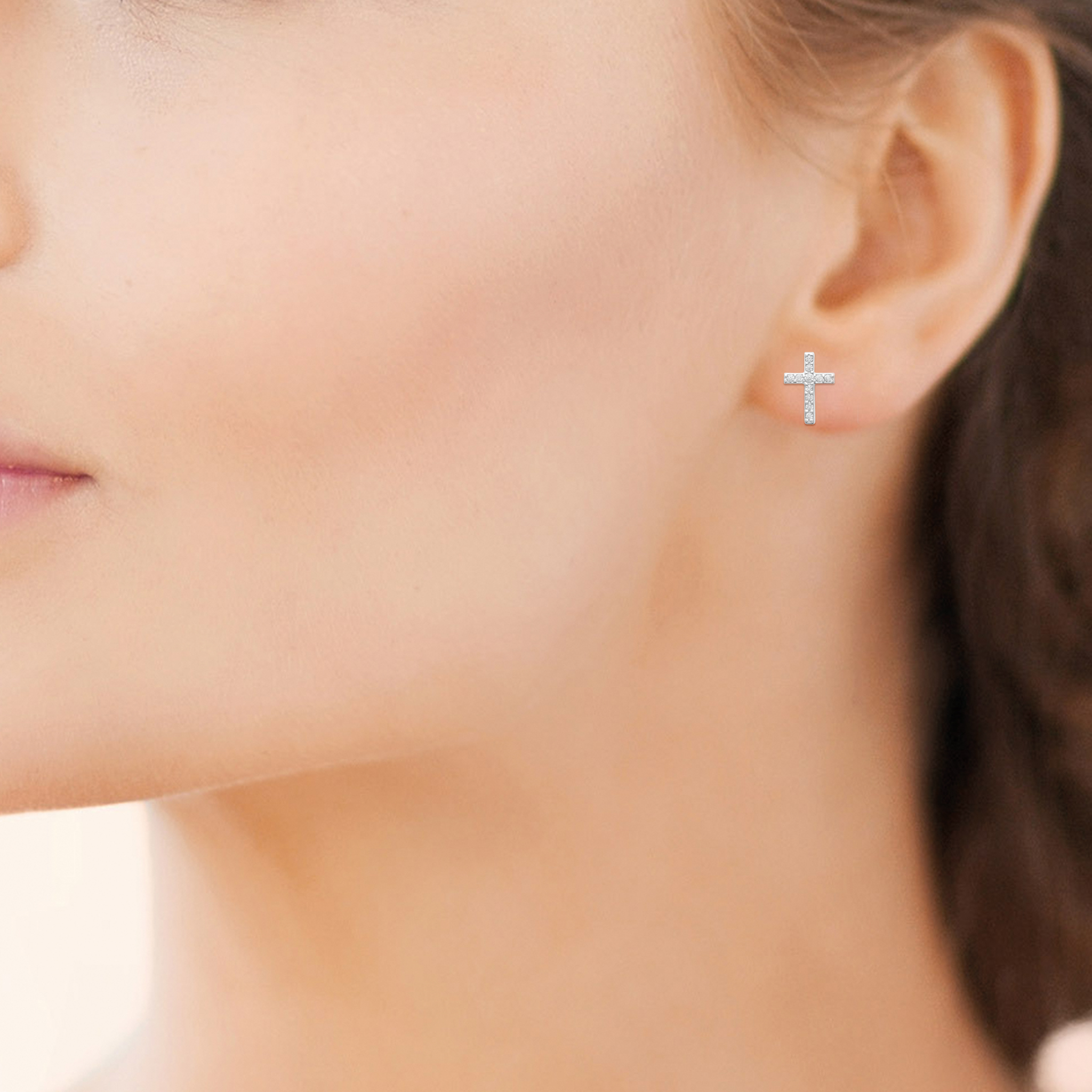 Mystigrey Cross .925 Sterling Silver Plated Rhodium and 18K Gold Plated Earrings with Cubic Zirconia