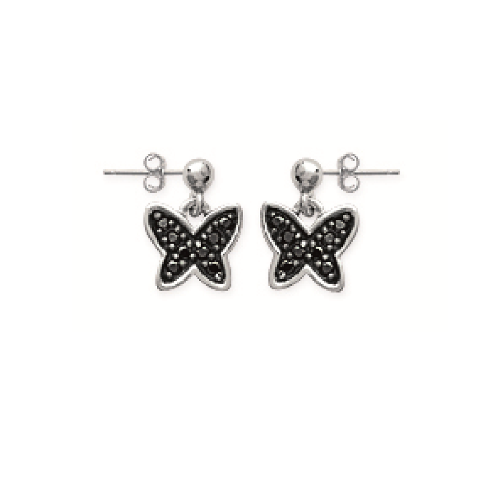 Butterfly Black Earrings in 925 Sterling Silver Plated Rhodium, view 4