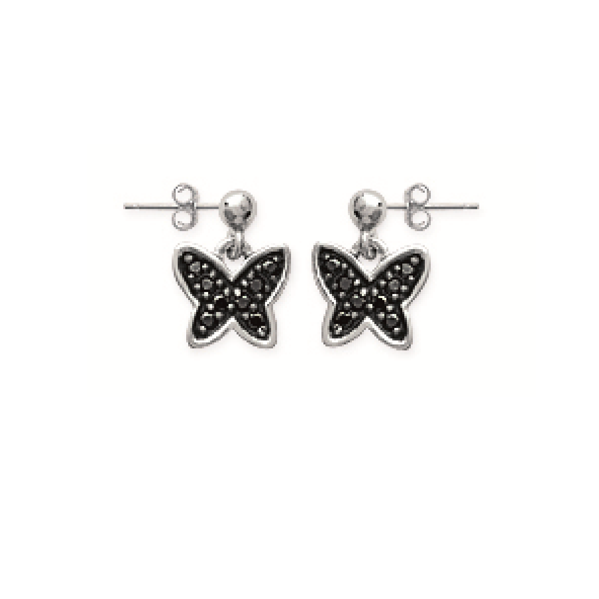 Butterfly Black Earrings in 925 Sterling Silver Plated Rhodium, view 4