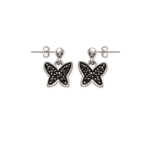 Mystigrey Butterfly .925 Sterling Silver Plated Rhodium Earrings for Women with Black Cubic Zirconia