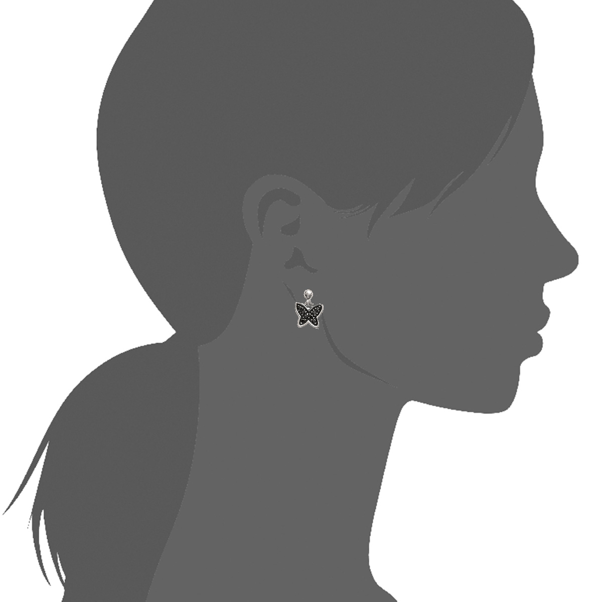 Butterfly Black Earrings in 925 Sterling Silver Plated Rhodium, view 2