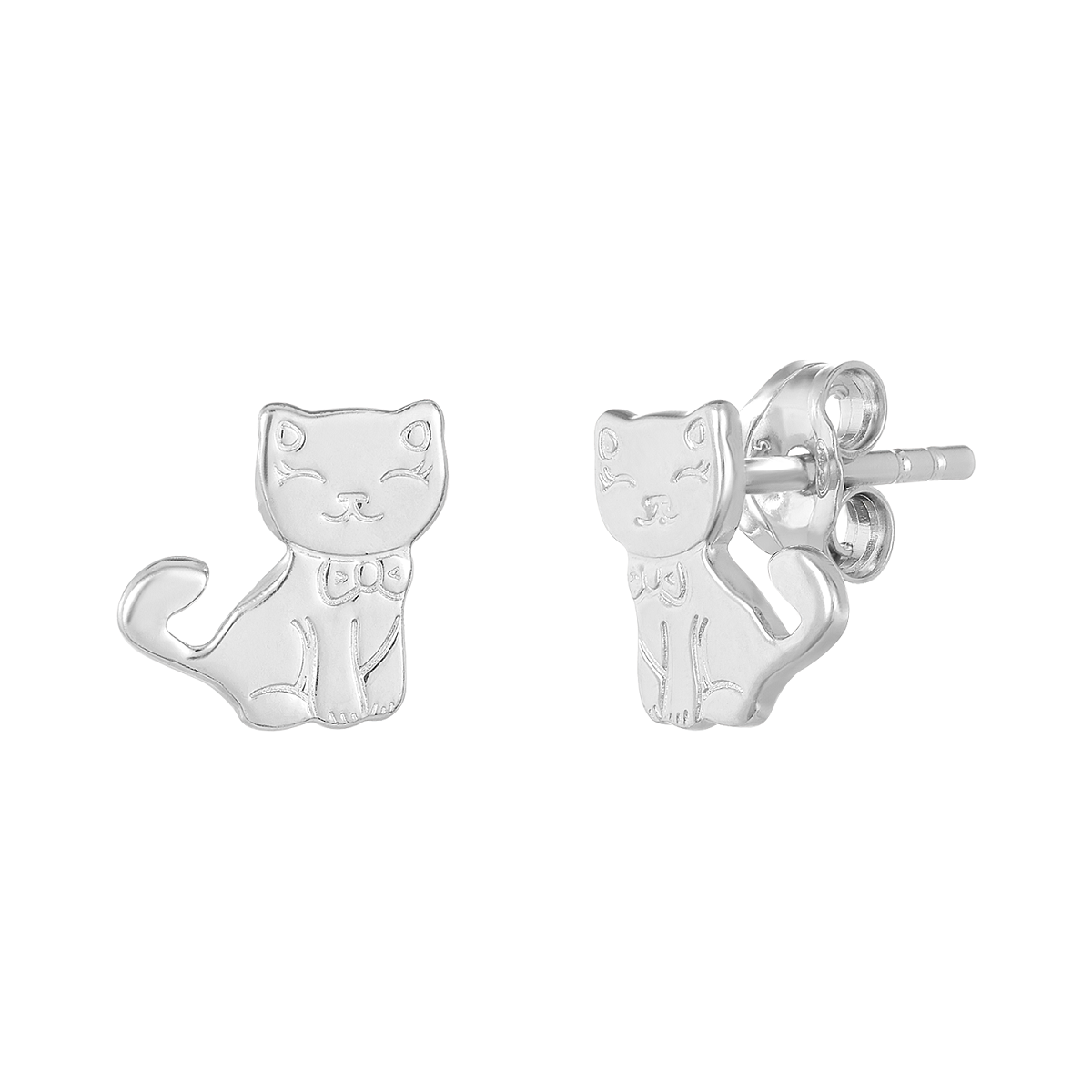 Cat Earrings in 925 Sterling Silver Plated Rhodium or 18K Gold Plated, view 2
