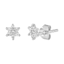 Load image into Gallery viewer, Mystigrey Polaris .925 Sterling Silver Plated Rhodium and 18K Gold Plated Star SnowFlakes Earrings for Women with Cubic Zirconia
