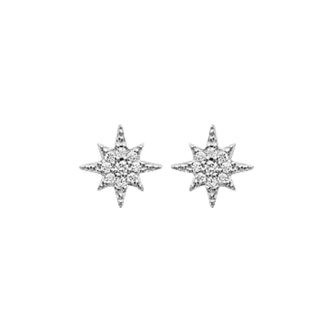 Mystigrey Polaris .925 Sterling Silver Plated Rhodium and 18K Gold Plated North Star Star Stud Earrings for Women with Cubic Zirconia