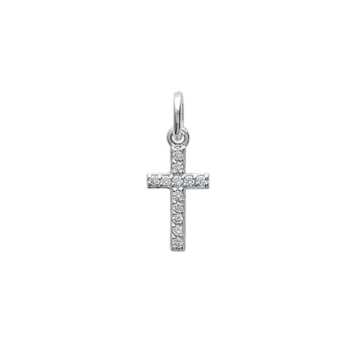 Mystigrey Small Cross .925 Sterling Silver Plated Rhodium Pendant for Women and Men with Cubic Zirconia