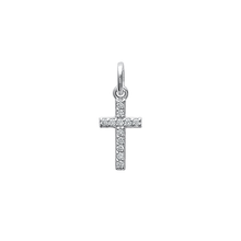 Load image into Gallery viewer, Mystigrey Small Cross .925 Sterling Silver Plated Rhodium Pendant for Women and Men with Cubic Zirconia

