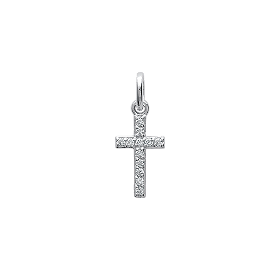 Mystigrey Small Cross .925 Sterling Silver Plated Rhodium Pendant for Women and Men with Cubic Zirconia