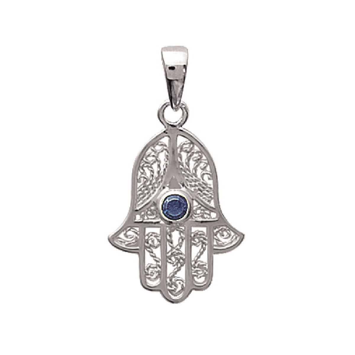Mystigrey Hamsa .925 Sterling Silver Pendant and 18K Gold Plated for Women and Men with Cubic Zirconia, Blue, Red