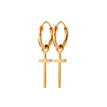 Load image into Gallery viewer, Mystigrey Cross 18K Gold Plated Hoop Earrings for Women 0.4 x 0.2 and in 0.6 x 0.25
