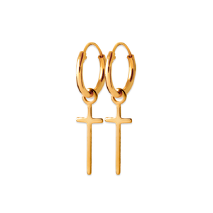 Mystigrey Cross 18K Gold Plated Hoop Earrings for Women 0.4 x 0.2 and in 0.6 x 0.25