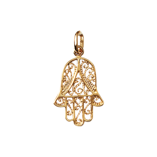 Mystigrey Hamsa .925 Sterling Silver Pendant and 18K Gold Plated for Women and Men with Cubic Zirconia, Blue, Red