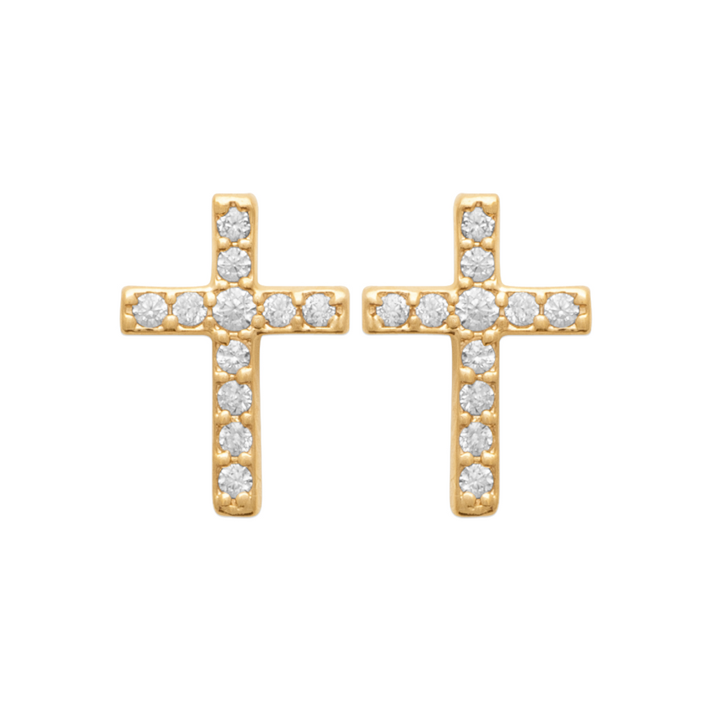 Mystigrey Cross .925 Sterling Silver Plated Rhodium and 18K Gold Plated Earrings with Cubic Zirconia
