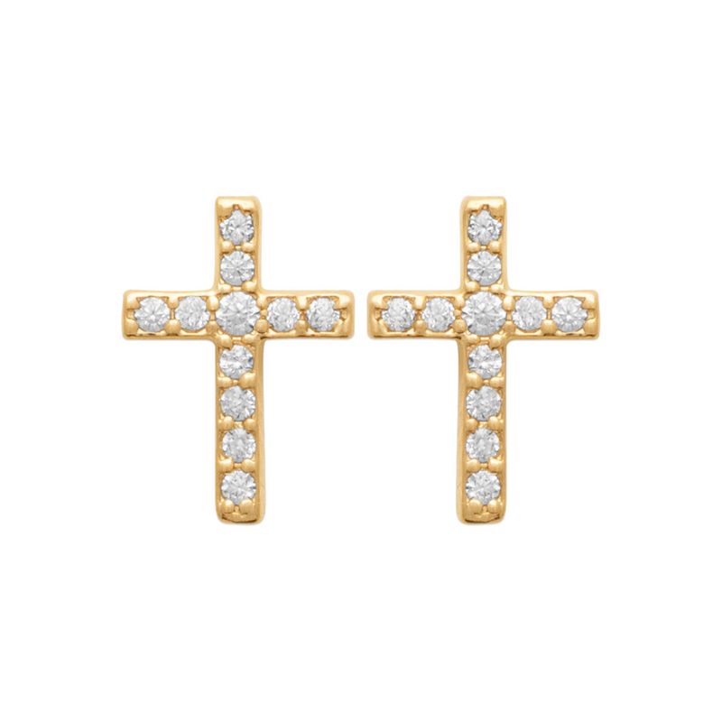 Mystigrey Cross .925 Sterling Silver Plated Rhodium and 18K Gold Plated Earrings with Cubic Zirconia