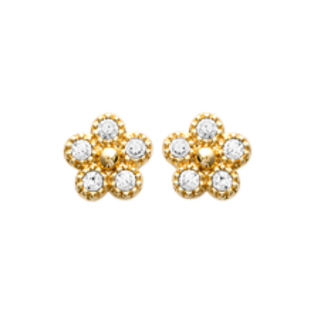 Mystigrey Flore .925 Sterling Silver Plated Rhodium and 18K Gold Plated Stud Flower Earrings for Women with Cubic Zirconia