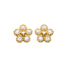 Load image into Gallery viewer, Mystigrey Flore .925 Sterling Silver Plated Rhodium and 18K Gold Plated Stud Flower Earrings for Women with Cubic Zirconia
