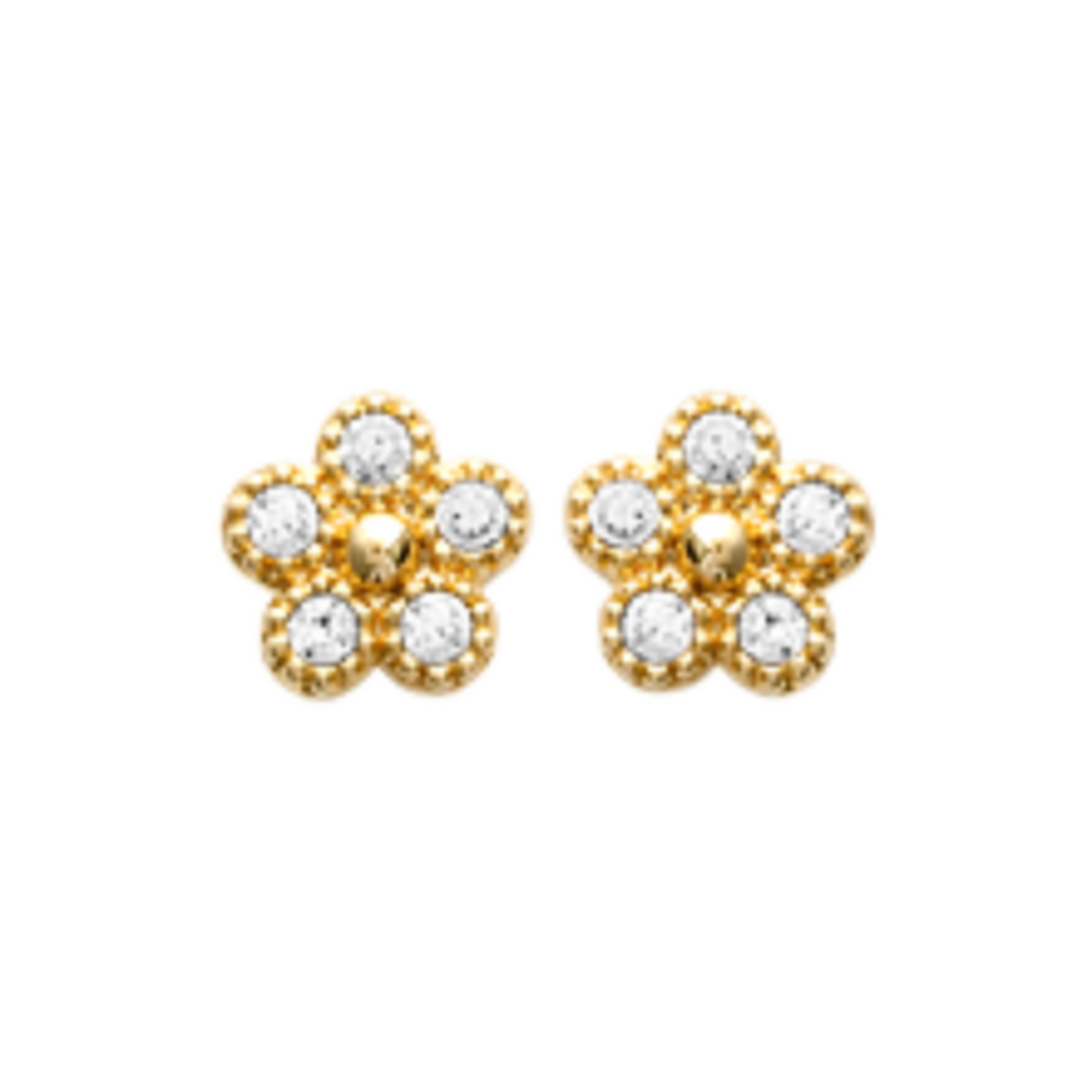 Mystigrey Flore .925 Sterling Silver Plated Rhodium and 18K Gold Plated Stud Flower Earrings for Women with Cubic Zirconia