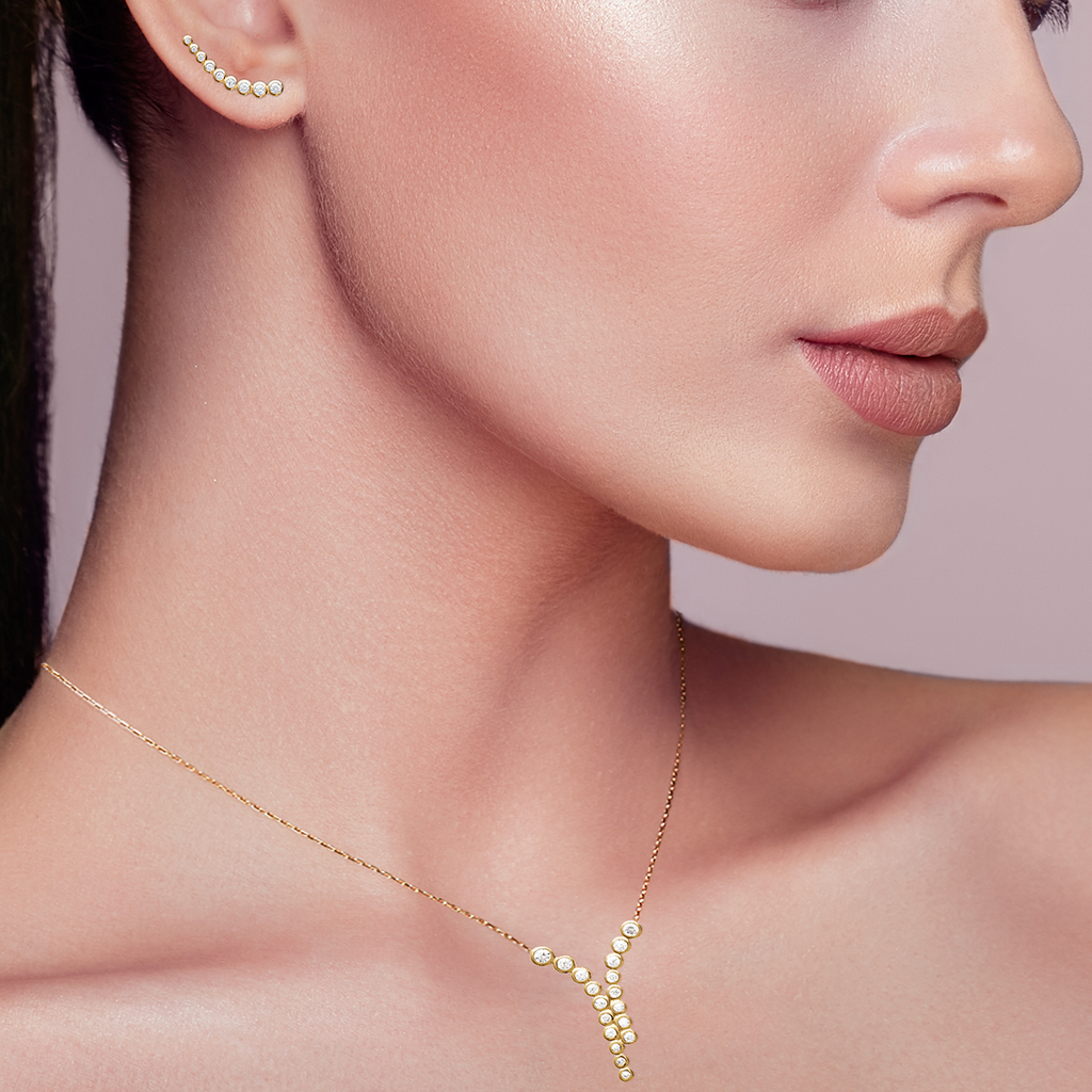 Mystigrey Elizabeth .925 Sterling Silver Plated Rhodium, 18K Rose Gold Plated and 18K Gold Plated Climber Earrings for Women with Cubic Zirconia