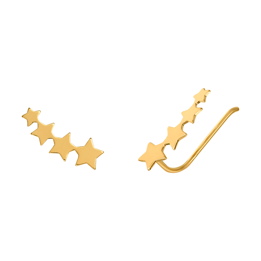 Mystigrey Polaris .925 Sterling Silver Plated Rhodium and 18K Gold Plated 4 Stars Climber Earrings