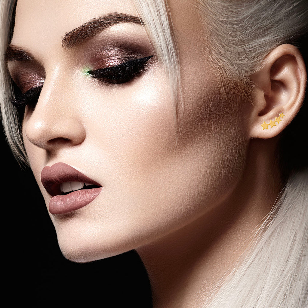 Mystigrey Polaris .925 Sterling Silver Plated Rhodium and 18K Gold Plated 4 Stars Climber Earrings