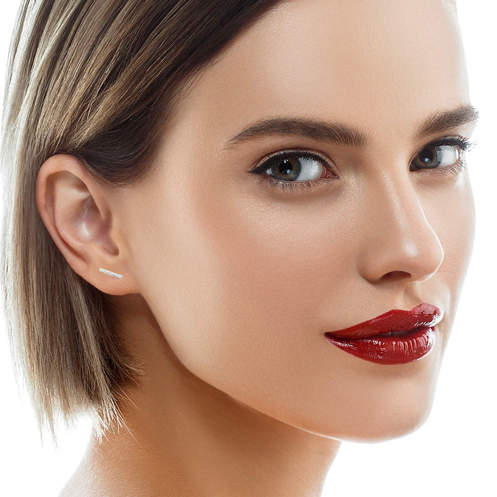Mystigrey Gaelle .925 Sterling Silver Plated Rhodium and 18K Gold Plated Stud Earrings for Women with Cubic Zirconia