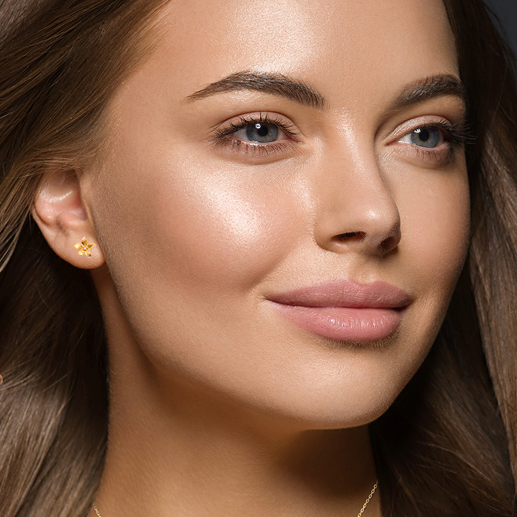 Leilani Flower Stud Earrings in 18K Gold Plated, view 4