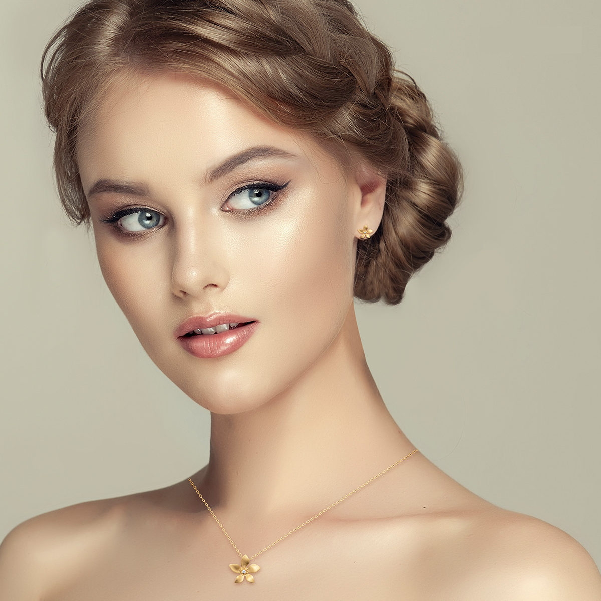 Leilani Flower Stud Earrings in 18K Gold Plated, view 2